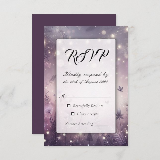 Cartão RSVP Starlit Enchantment em Bloom Wedding (Frente/Verso)