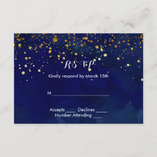 Cartão RSVP Starry Night Marinho e Faux Dourado Glitter