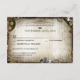 Cartão RSVP Steampunk alinha o Victorian que Wedding a