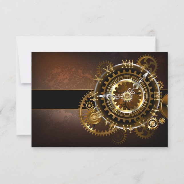 Cartão RSVP Steampunk clock with antique gears (Frente)