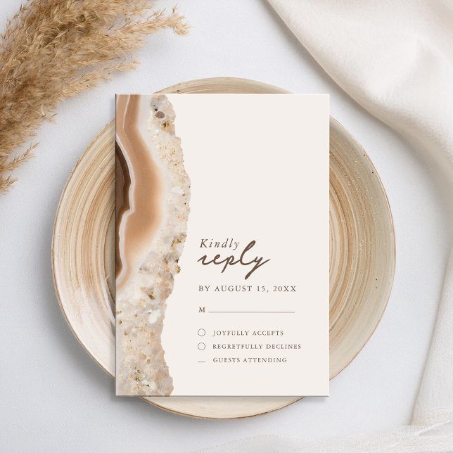 Cartão RSVP Stone Agate Marble Wedding (Criador carregado)