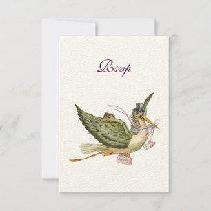 Cartão RSVP STORK BABY GIRL CHÁ, RSVP, Cream Felt