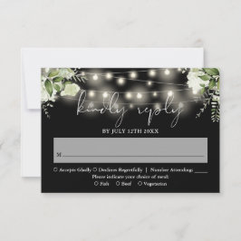 Cartão RSVP String Floral Luz Negra E Casamento Branco