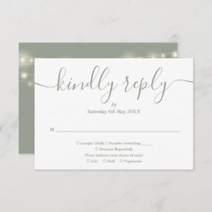 Cartão RSVP String Lights Sage Green Script Medium Choice
