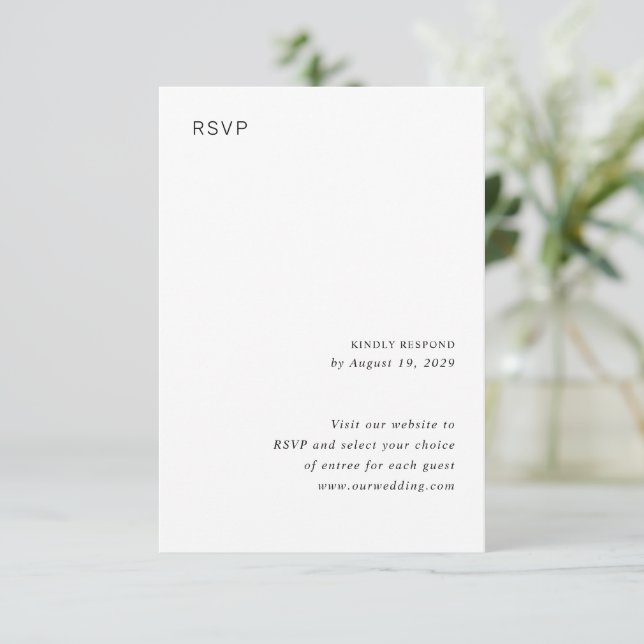 Cartão RSVP Stylish Black and White Minimalist Wedding (Em pé/Frente)