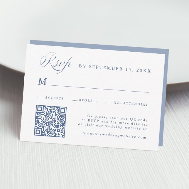 Cartão RSVP Stylish Calligraphy Script Wedding Dusty Blue (Criador carregado)