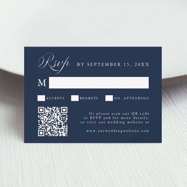 Cartão RSVP Stylish Calligraphy Script Wedding Navy Blue  (Criador carregado)