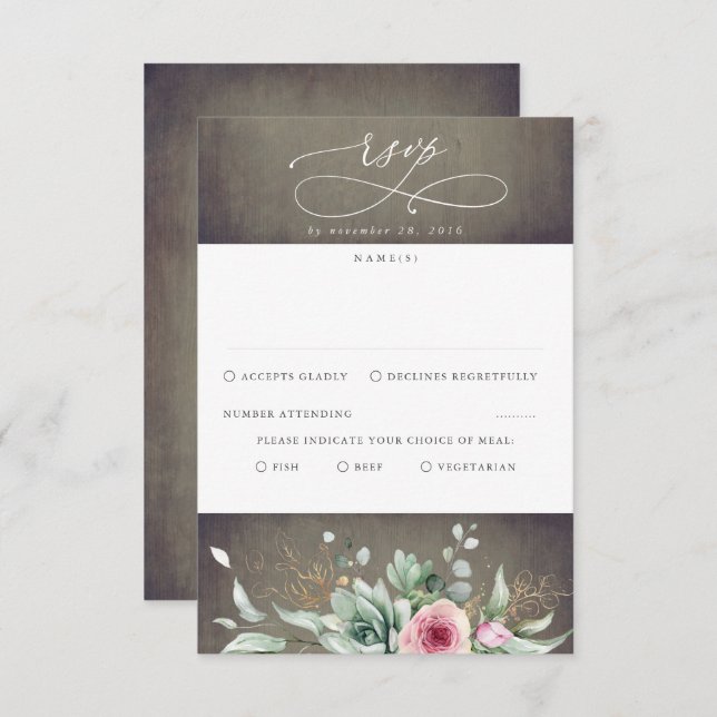 Cartão RSVP Succulents Greenerence and Pink Flowers Wedding RS (Frente/Verso)