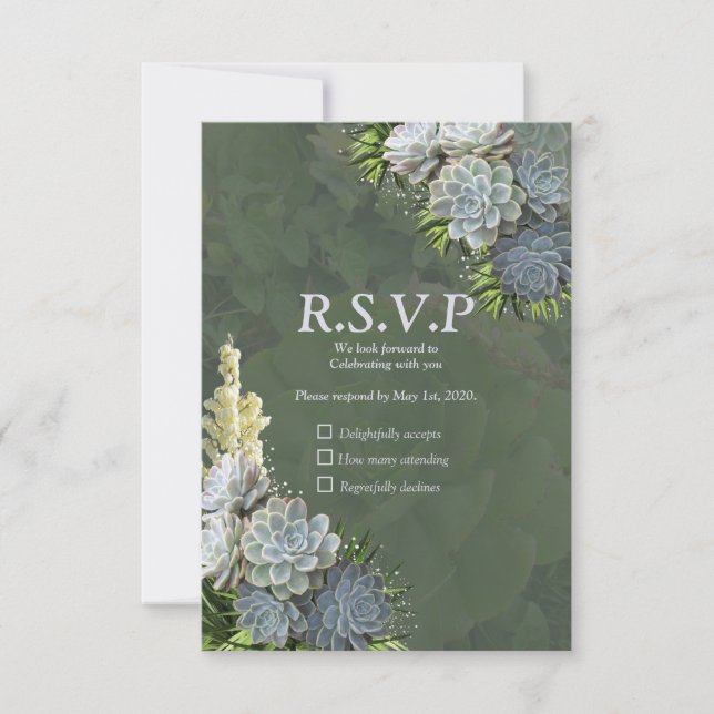 Cartão RSVP Suculentos matizes de blues claros e (Frente)