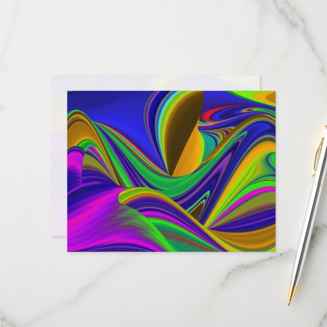 Cartão RSVP Summerrainbow, Abstrato 3D Rainbowart (Frente/Verso In Situ)