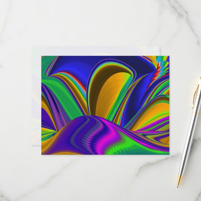 Cartão RSVP Summerrainbow, Abstrato 3D Rainbowart (Frente/Verso In Situ)