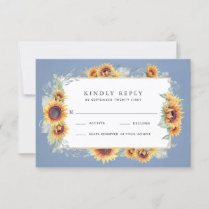Cartão RSVP Sunflower Blue Watercolor Rustic Themed Weding
