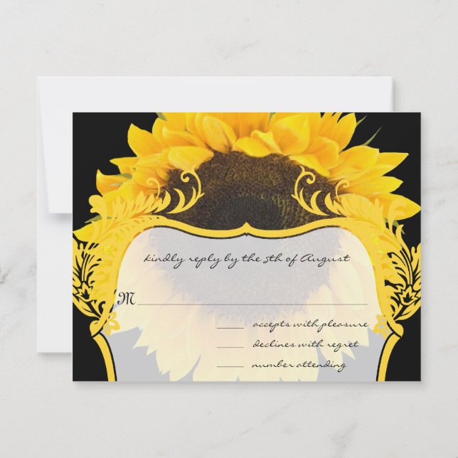 Cartão RSVP Sunflower on Black Response Card (Verso)
