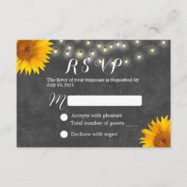 Cartão RSVP Sunflower & String Lights Casamento do quadro de c