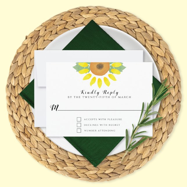 Cartão RSVP Sunflower Watercolor Floral Wedding (Criador carregado)