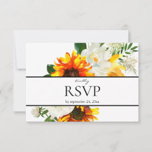 Cartão RSVP Sunflower & White Floral Artsy com Casamento de Re
