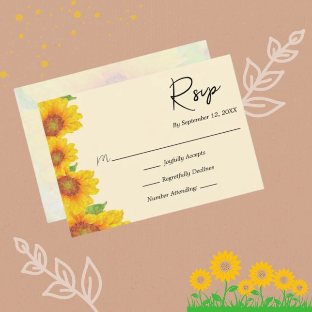 Cartão RSVP Sunflower Yellow Painterly Floral Weding (Criador carregado)