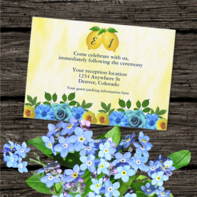 Cartão RSVP Sunny Lemon Floral Recepção de casamento (Criador carregado)