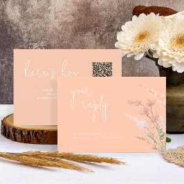 Cartão RSVP Sunny Wildflower Wedding Código QR Apricot ID1023