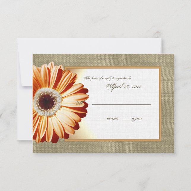 Cartão RSVP Sunset Orange Burlap e Daisy Response Card (Frente)