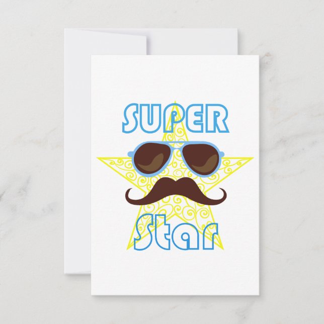 Cartão RSVP Super Star com óculos de sol e bigode (Frente)