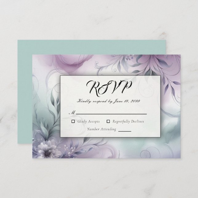 Cartão RSVP Suspiros de lavanda Mist e Aquarela (Frente/Verso)