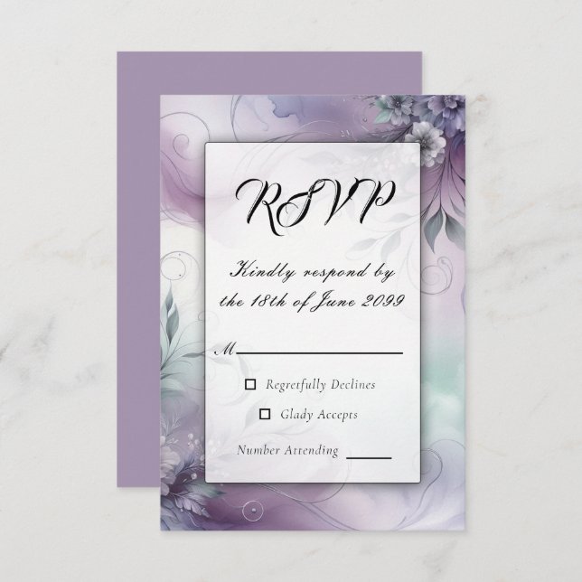 Cartão RSVP Suspiros de lavanda Mist e Aquarela (Frente/Verso)