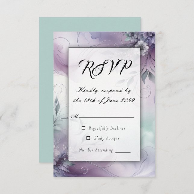 Cartão RSVP Suspiros de lavanda Mist e Aquarela (Frente/Verso)