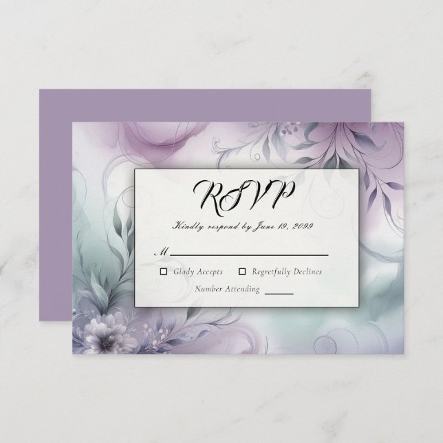 Cartão RSVP Suspiros de lavanda Mist e Aquarela (Frente/Verso)