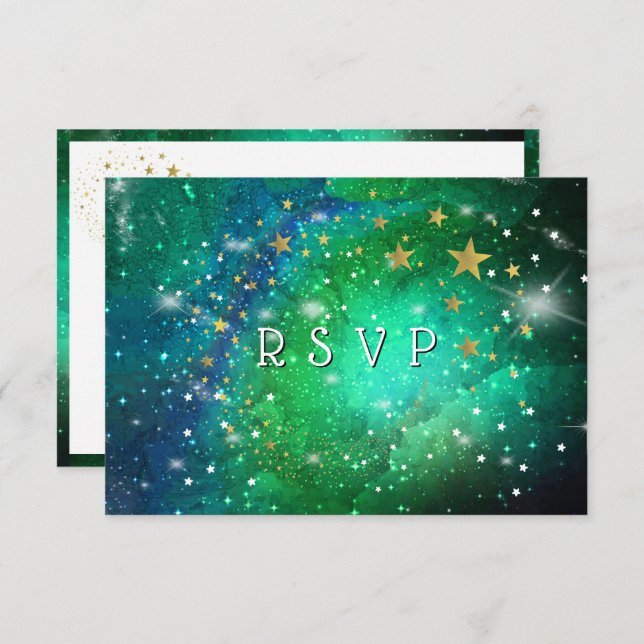 Cartão RSVP Sweet Sixteen Evening Under the Stars Space Nebula (Frente/Verso)