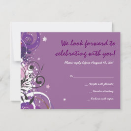 Cartão RSVP Swirls Violeta Quente Stars Bat Mitzvah Reply Card