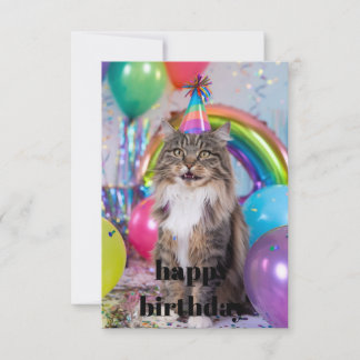 Cartão RSVP Tabby Cat Birthday Card, Cat de aniversário de gat