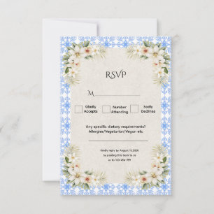 Cartão RSVP Talavera Azul Romântico Floral Elegante