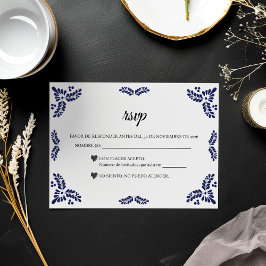 Cartão RSVP Talavera Black Floral Minimalist Spanish Wedding