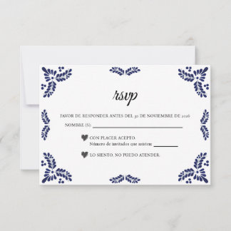 Cartão RSVP Talavera Black Floral Minimalist Spanish Wedding