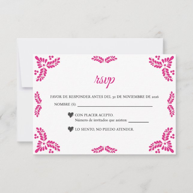 Cartão RSVP Talavera Pink Floral Minimalist Spanish Wedding (Frente)