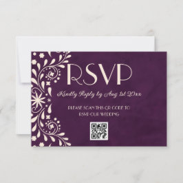 Cartão RSVP Talavera Plum Floral Wedding QR code