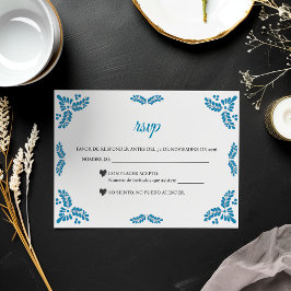 Cartão RSVP Talavera Turquoise Minimalist Spanish Wedding