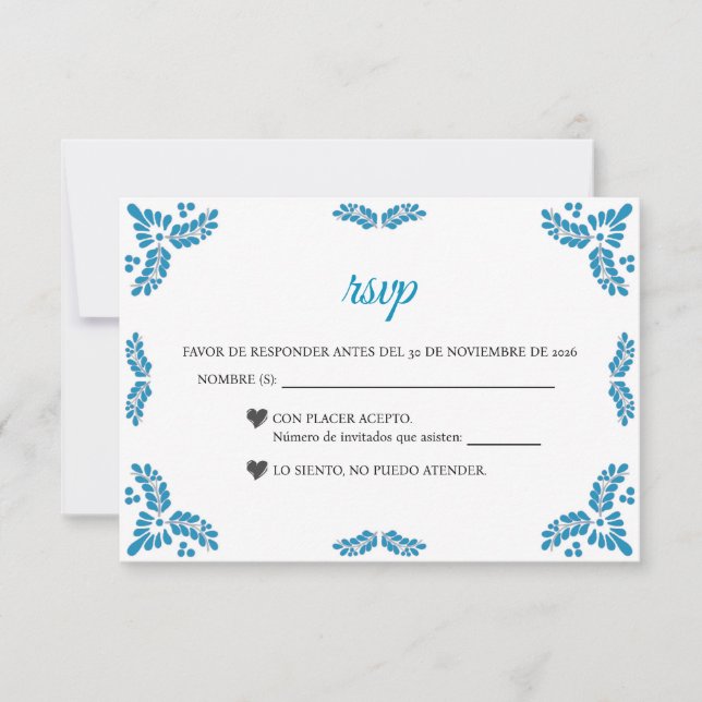 Cartão RSVP Talavera Turquoise Minimalist Spanish Wedding (Frente)