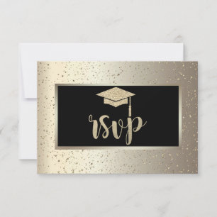 Cartão RSVP Tampa de Graduação Brilhante, Confetes Champanhe d