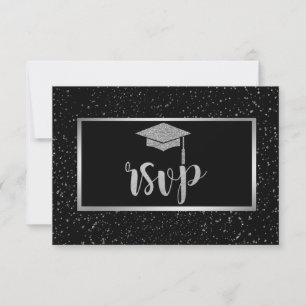 Cartão RSVP Tampa de Gradução Brilhante Prata, Festa de Gradua