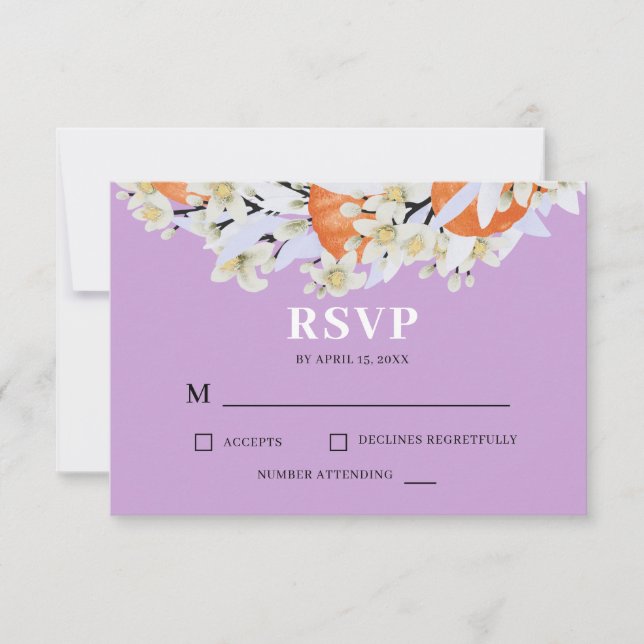 Cartão RSVP Tangerina Citrus Blooming Branoming Wreath Floral (Frente)