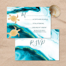 Cartão RSVP Tartarugas Marinhas Douradas Casamento na Praia Tu