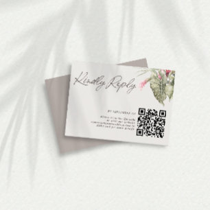 Cartão RSVP Taupe de Código QR Floral Simples