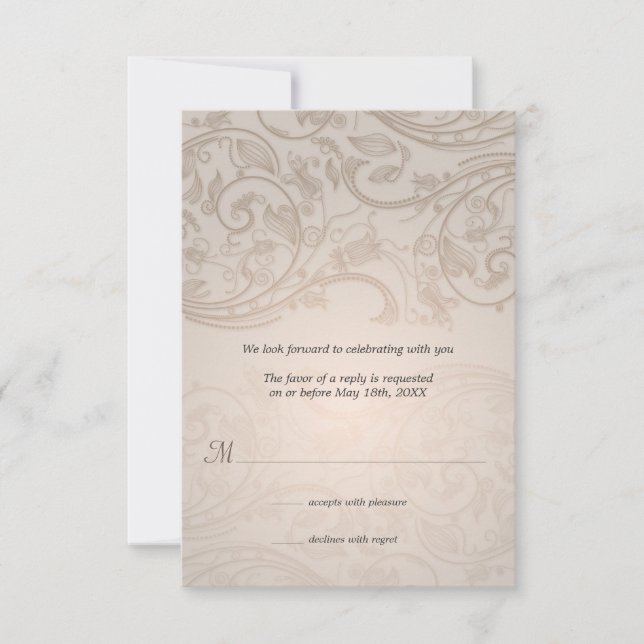 Cartão RSVP Taupe Flourish Wedding Response (Frente)
