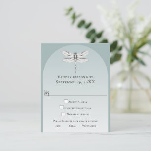 Cartão RSVP Teal Dragonfly Wedding
