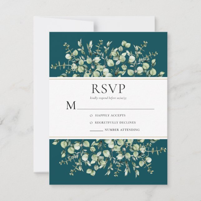 Cartão RSVP Teal Eucalyptus Wedding (Frente)