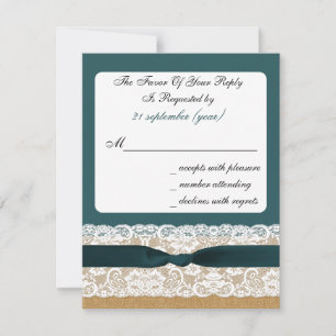 Cartão RSVP Teal Lace e Burlap Weding