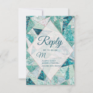 Cartão RSVP Teal Mosaic Marble Triângulo Moderno Casamento RSV
