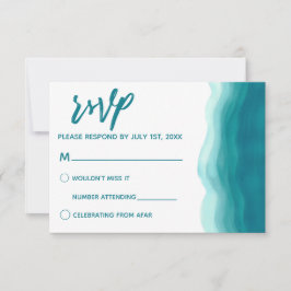 Cartão RSVP Teal Ombre Watercolor Wave Modern